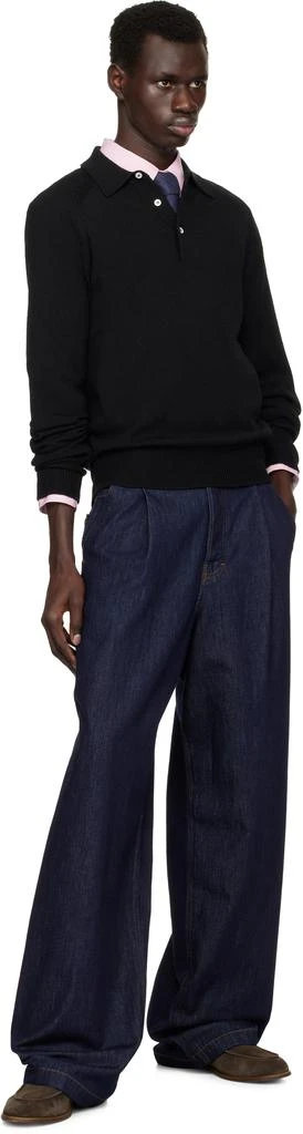 Drake's Black Merino Wool Knitted Polo 4