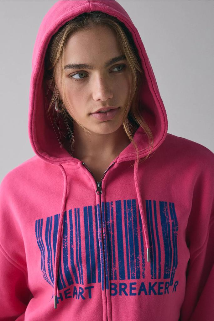 BDG BDG Dusty Heart Breaker Barcode Graphic Oversized Zip-Up Hoodie Sweatshirt