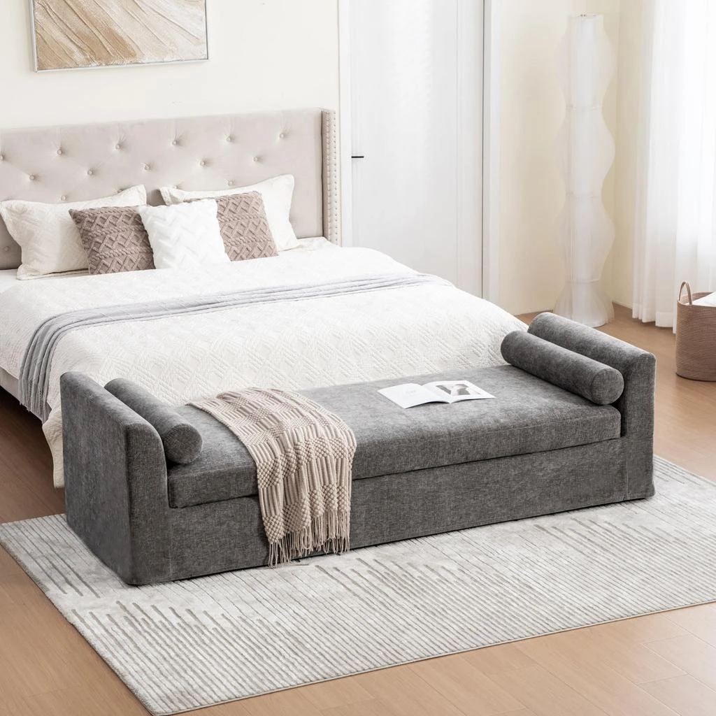 Streamdale Furniture Streamdale Modern Chenille Chaise Lounge Couch with Armrests 
Pillows - Gray