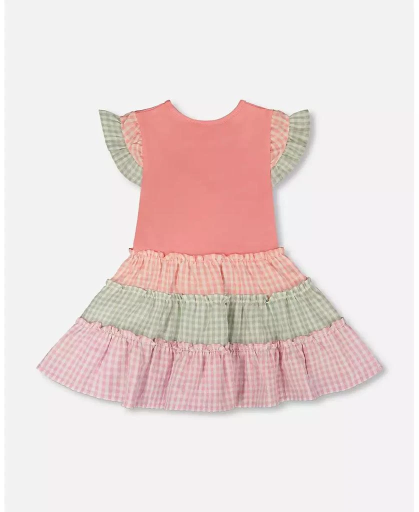 Deux par Deux Big Girls Cotton Bi-Material Dress peach and Gingham 3