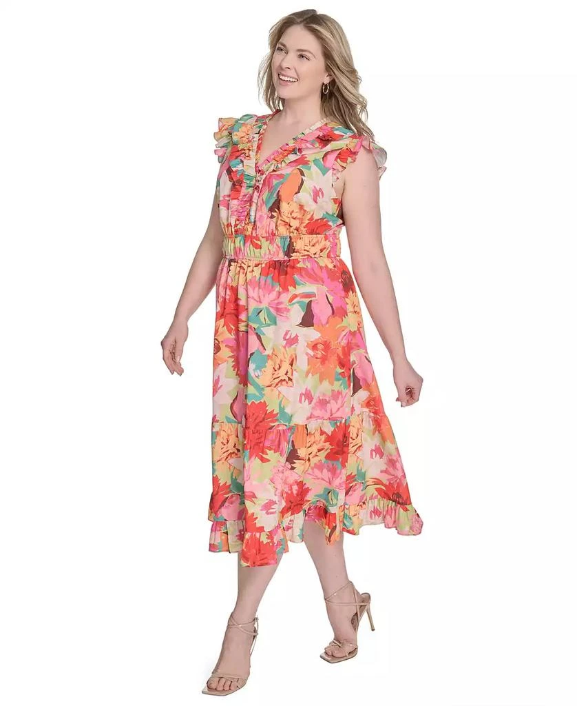 Vince Camuto Plus Size Printed Ruffle Flutter-Sleeve Tiered Midi Dress 2