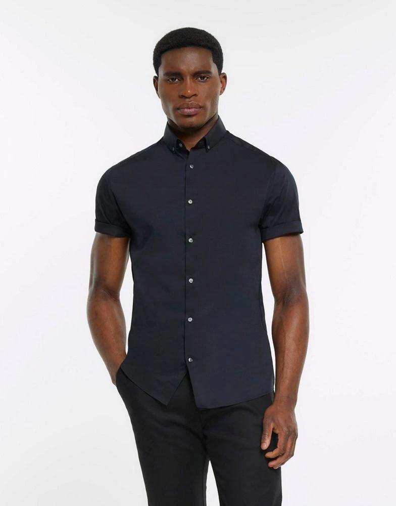 River Island River Island Rr muscle fit short sleeve shirt in black 1
