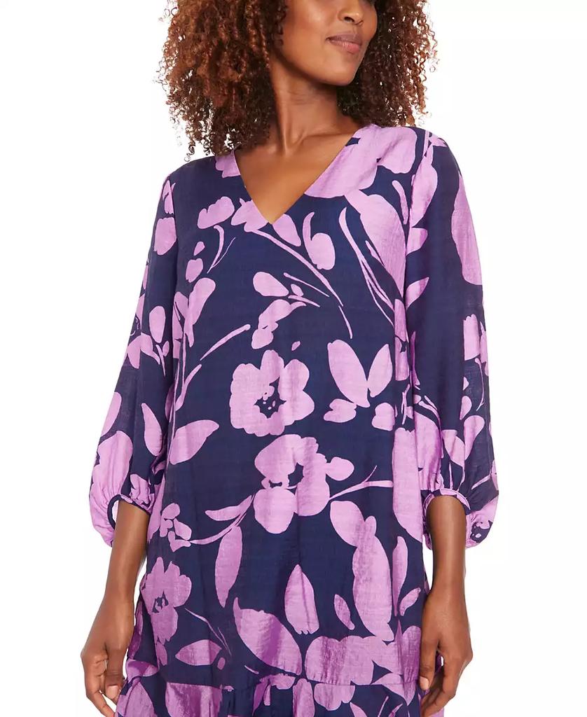 London Times Petite Printed V-Neck Tiered Shift Dress