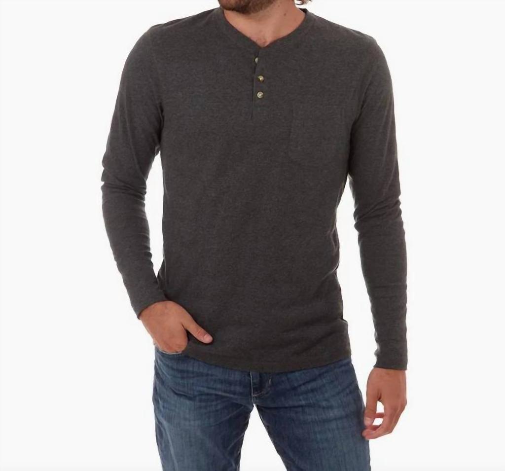 PX Harper Long Sleeve Henley In Charcoal