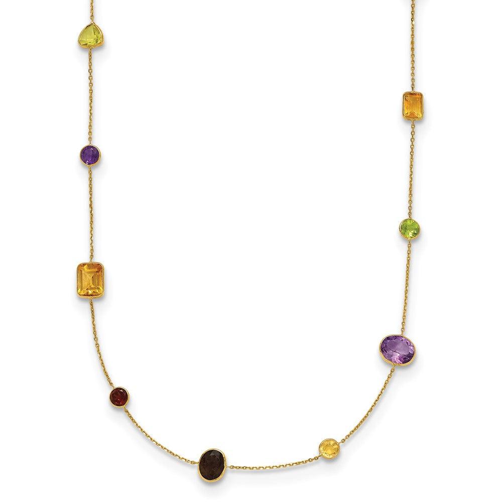 Diamond2Deal 14k Yellow Gold Polished Multi-color Gemstone Pendant Necklace 34"