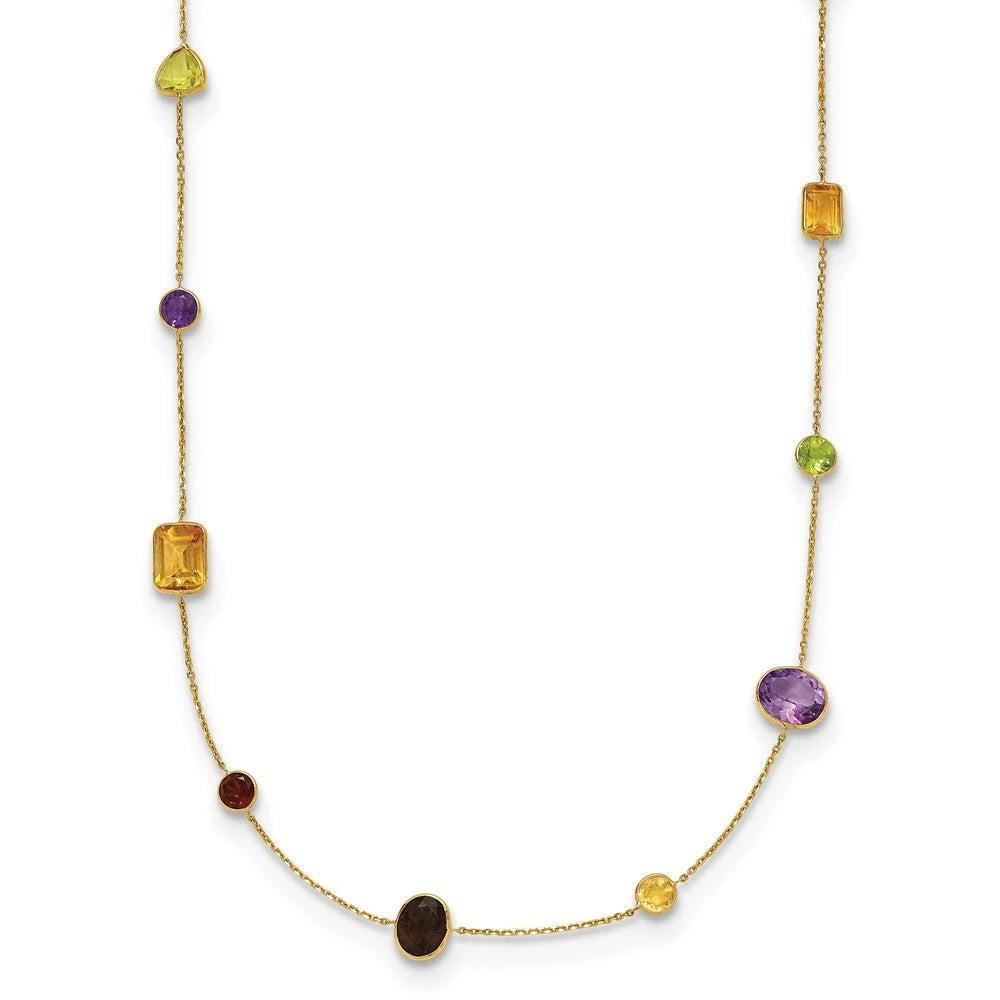 Diamond2Deal 14k Yellow Gold Polished Multi-color Gemstone Pendant Necklace 34" 2