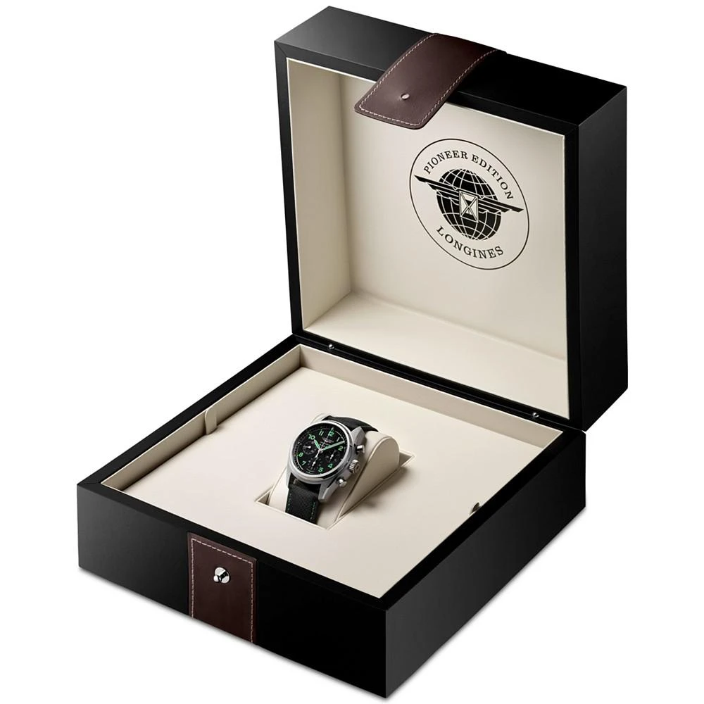 Longines Men's Swiss Automatic Chronograph Spirit Pioneer Edition Black Synthetic Strap Watch 42mm 4