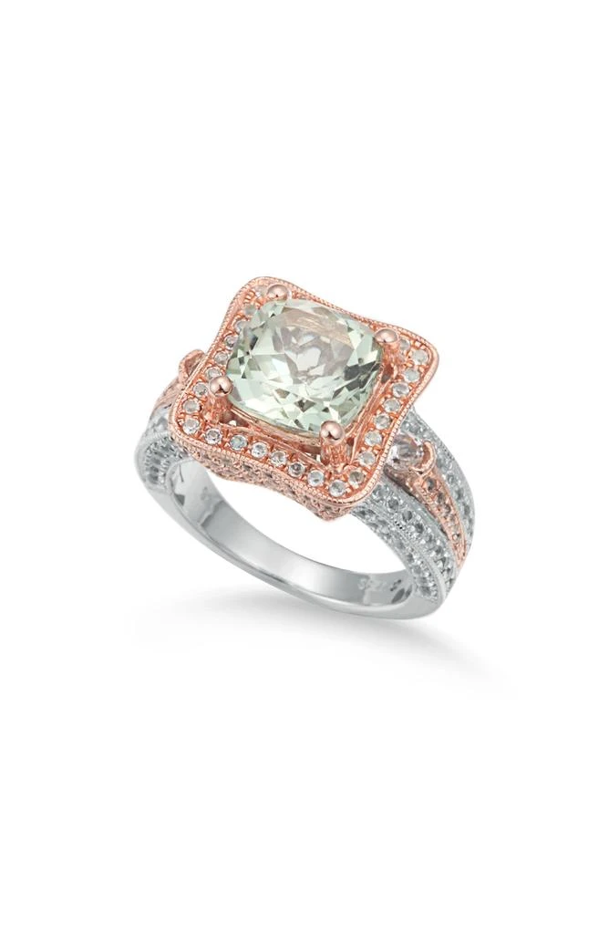 Suzy Levian Green & White Topaz Two-Tone Ring 1