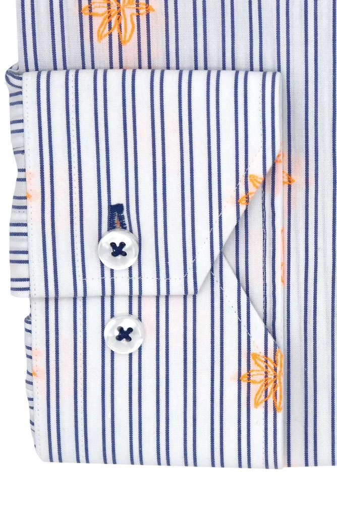Lorenzo Uomo Trim Fit Stripe Neon Embroidery Dress Shirt 6