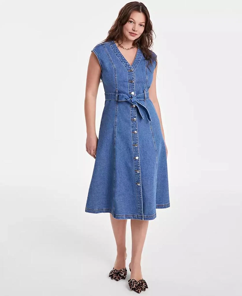 On 34th Women's Sleeveless Belted Denim Midi Dress, Exclusively at Macy's 1