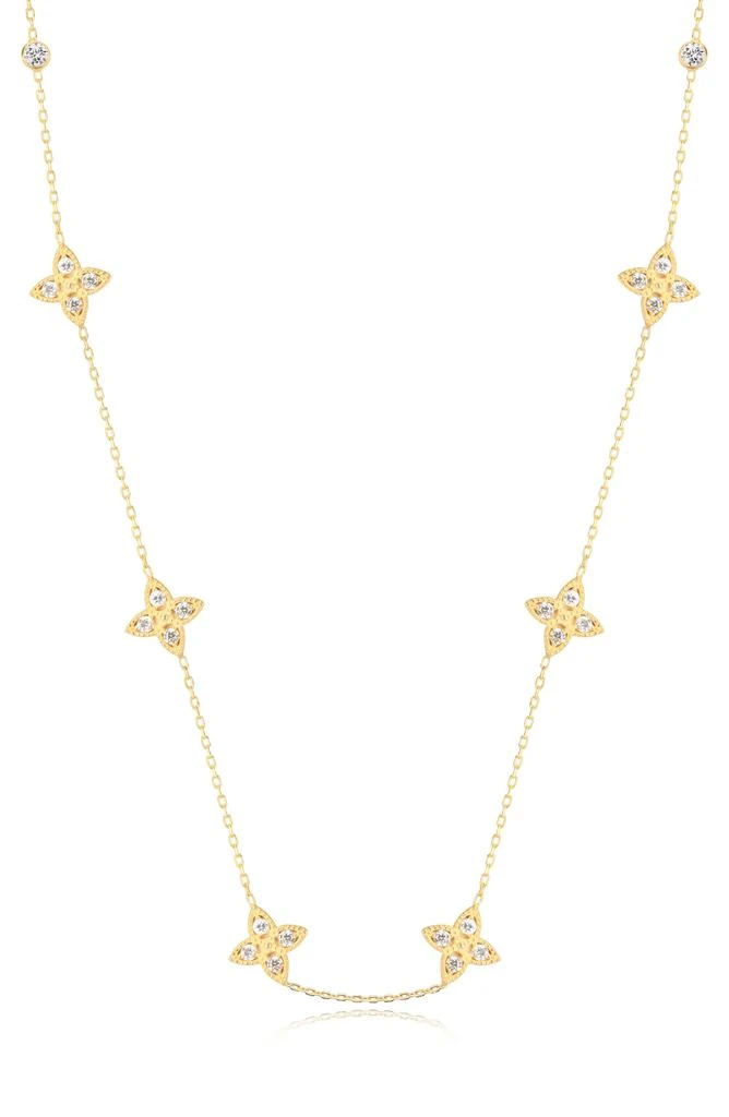 Gabi Rielle Enchanting Clover 14K Gold Plated Sterling Silver CZ Station Necklace 1