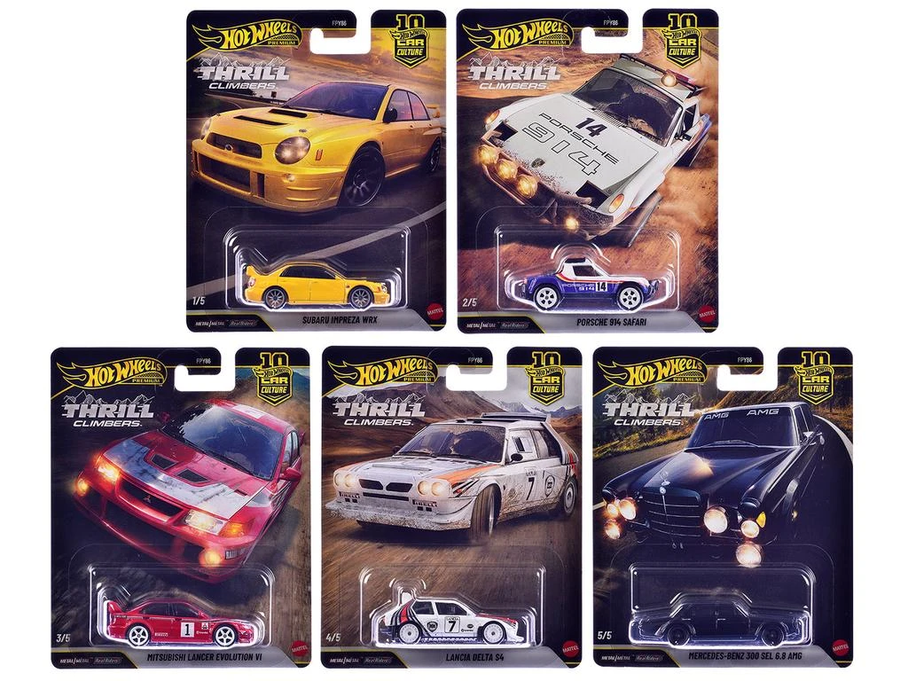 Hotwheels "Thrill Climbers" 5 piece Set "Car Culture 10th Anniversary" 2025 Series Q Diecast Model Cars by Hot Wheels
