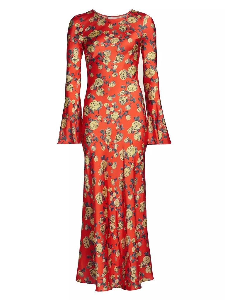 Ganni Floral Satin Long Sleeve Maxi Dress 1