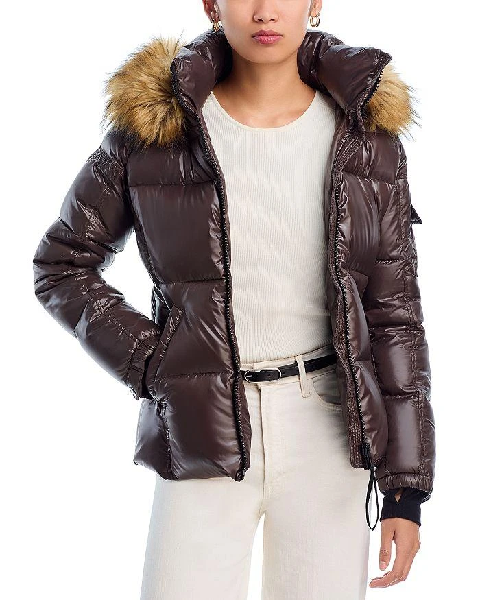 AQUA Gloss Puffer Jacket with Faux Fur Trimmed Hood - Exclusive 1