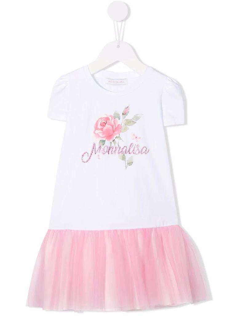 MONNALISA logo-embellished tulle T-shirt dress - kids