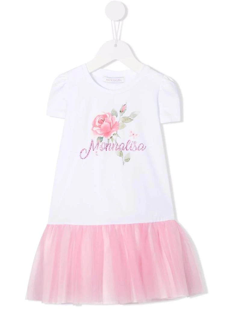 MONNALISA logo-embellished tulle T-shirt dress - kids 1