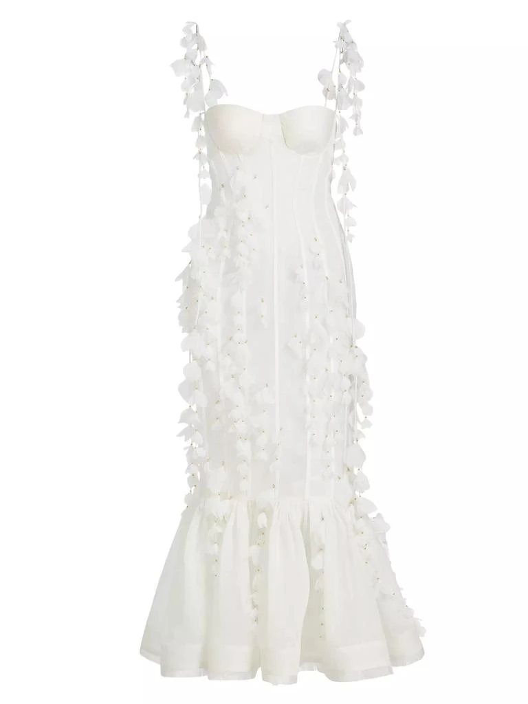 Zimmermann Petal Appliqué Linen-Silk Corset Gown 1