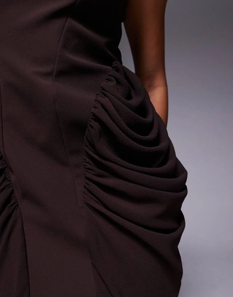 ASOS ASOS DESIGN scoop neck bonded bodice maxi dress with draped skirt in chocolate 4