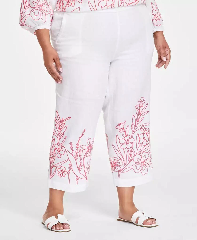 Charter Club Plus Size 100% Linen Embroidered Cropped Pants, Exclusively at Macy's 3