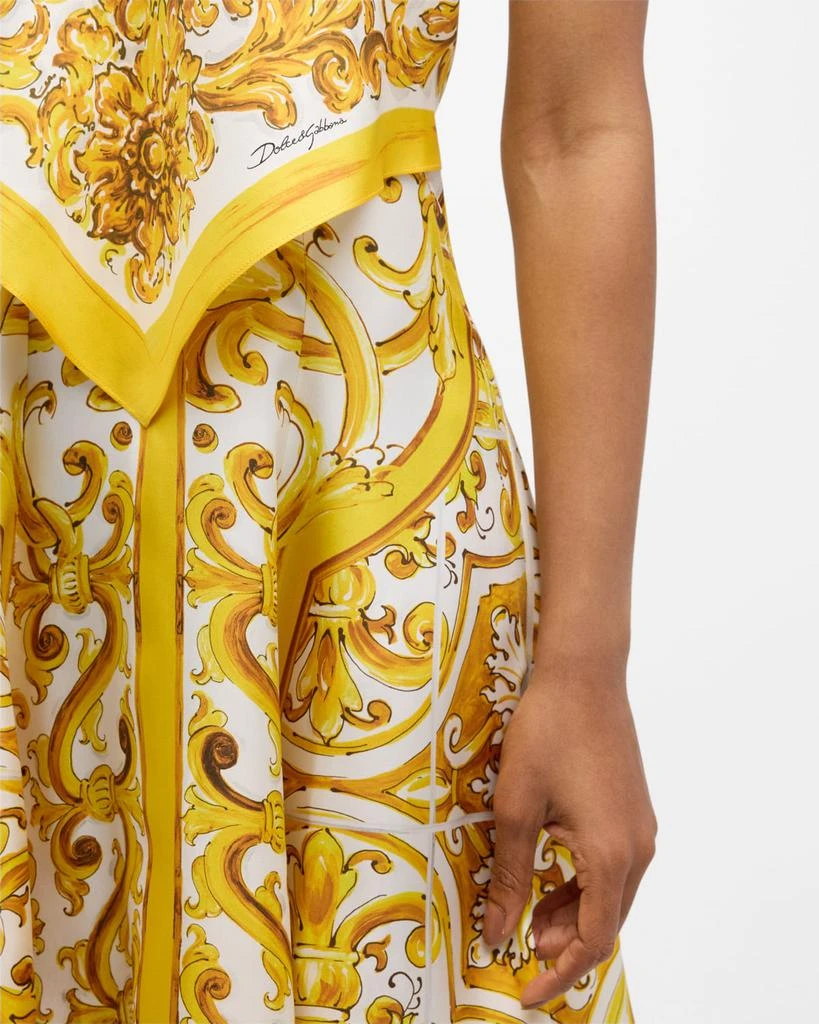 Dolce & Gabbana Maiolica-Print Silk Twill Strapless Scarf Midi Dress 5