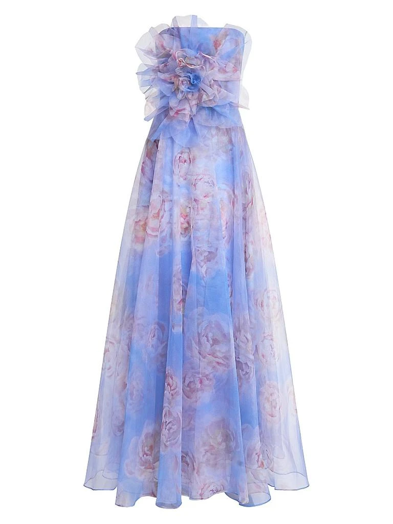 Theia Kimberly Floral Organza Strapless Gown 1