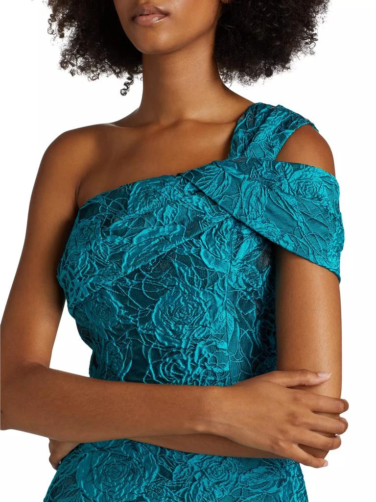 Teri Jon Floral Jacquard One-Shoulder A-Line Midi-Dress 6