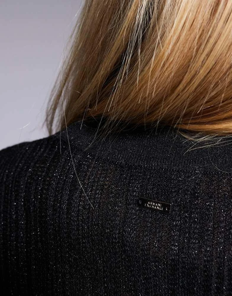 Armani Exchange Armani Exchange metallic knitted button front cardigan in black 3