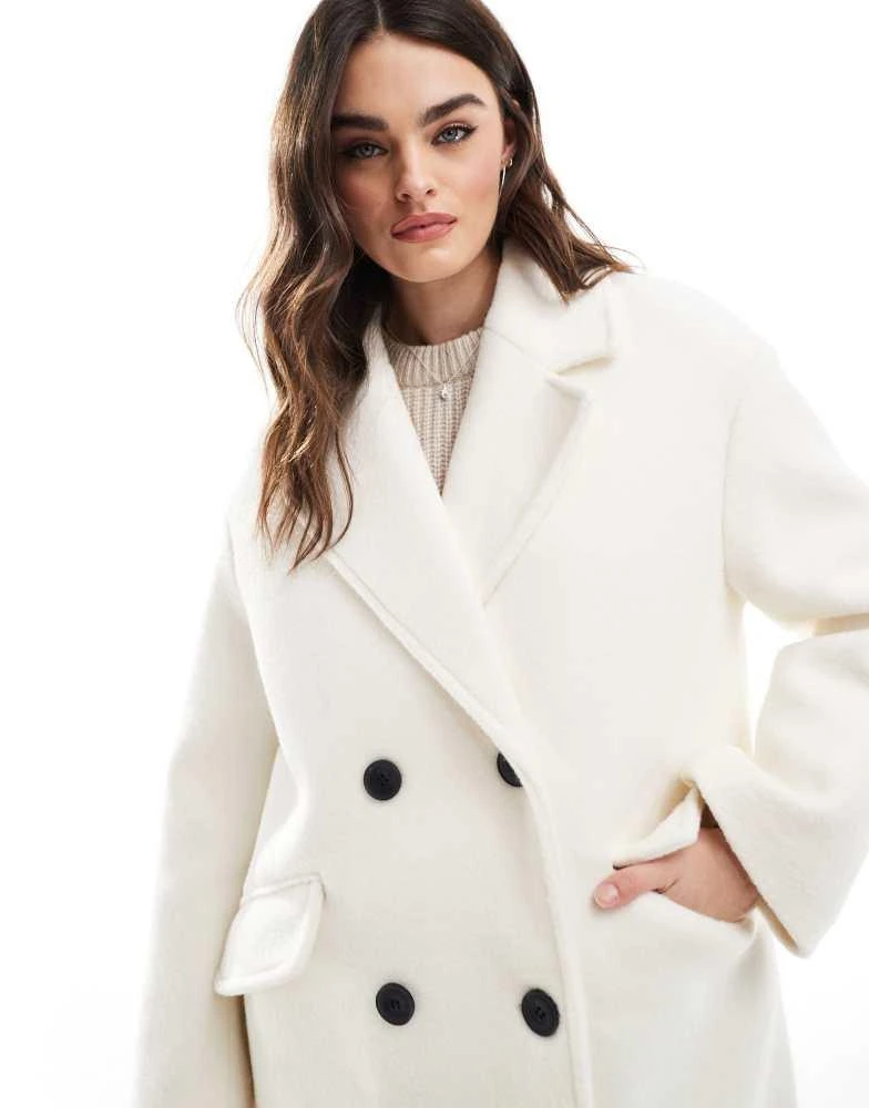 Bershka Bershka wool look drop shoulder coat in ecru 3
