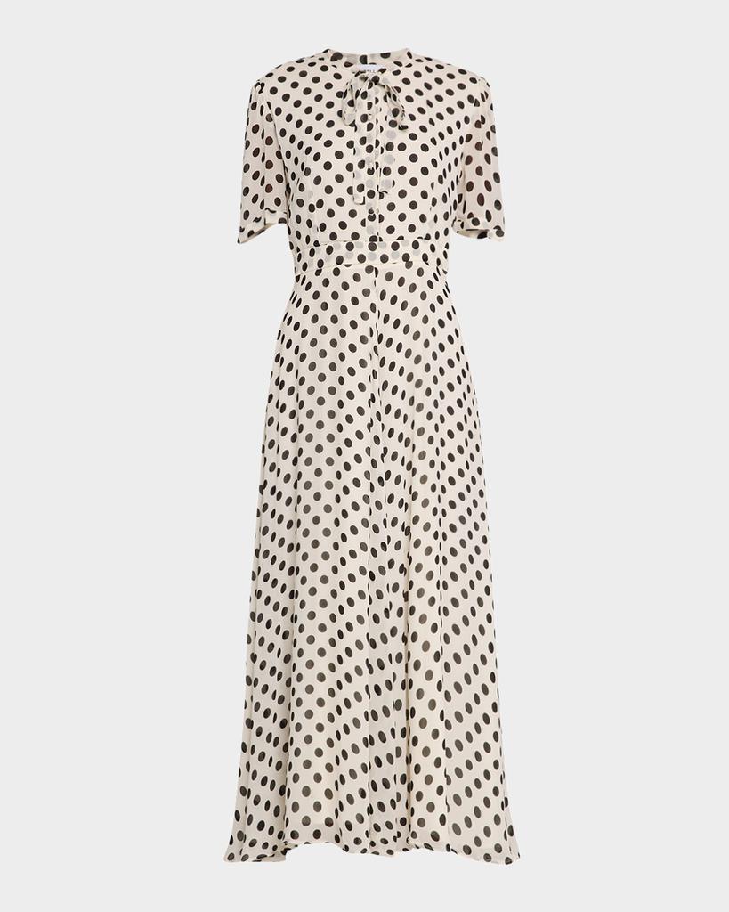 Marella Lorenza Tie-Neck Polka Dot Maxi Shirtdress