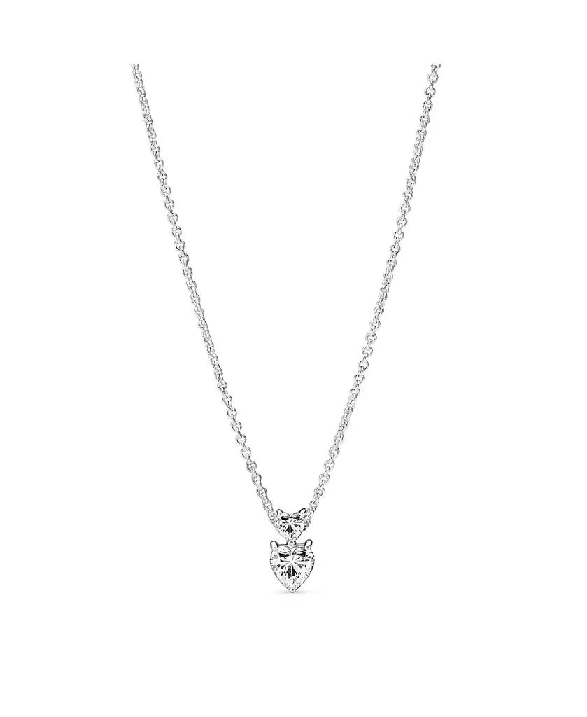 PANDORA Timeless Sterling Silver Double Heart Pendant Sparkling Cubic Zirconia Collier Necklace 1