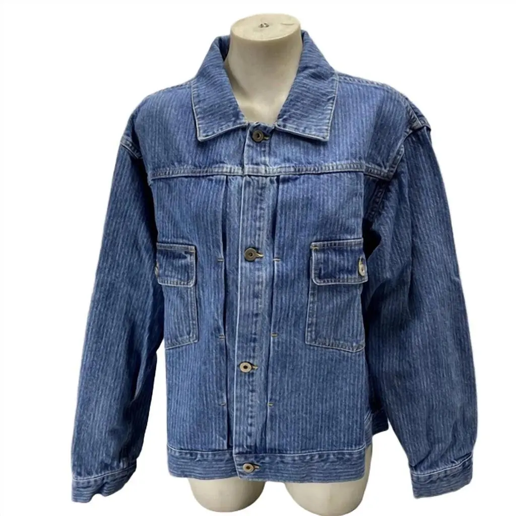 Small Talk Studio Small Talk Studio - Women's Striped Denim Jacquard Trucker Jacket
