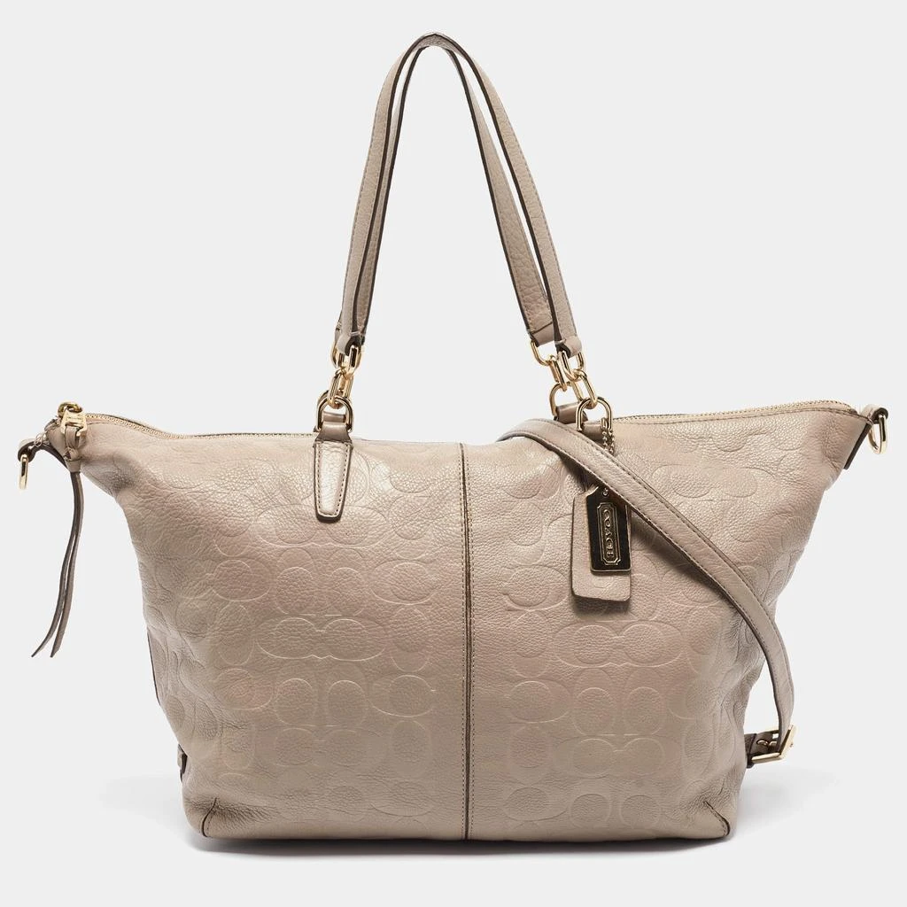 Coach Coach Beige Signature Embossed Leather Bleecker Zip Tote 1