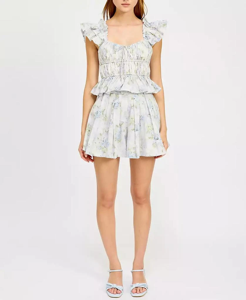 En Saison Women's Scarlet Floral Cotton Peplum Top 5