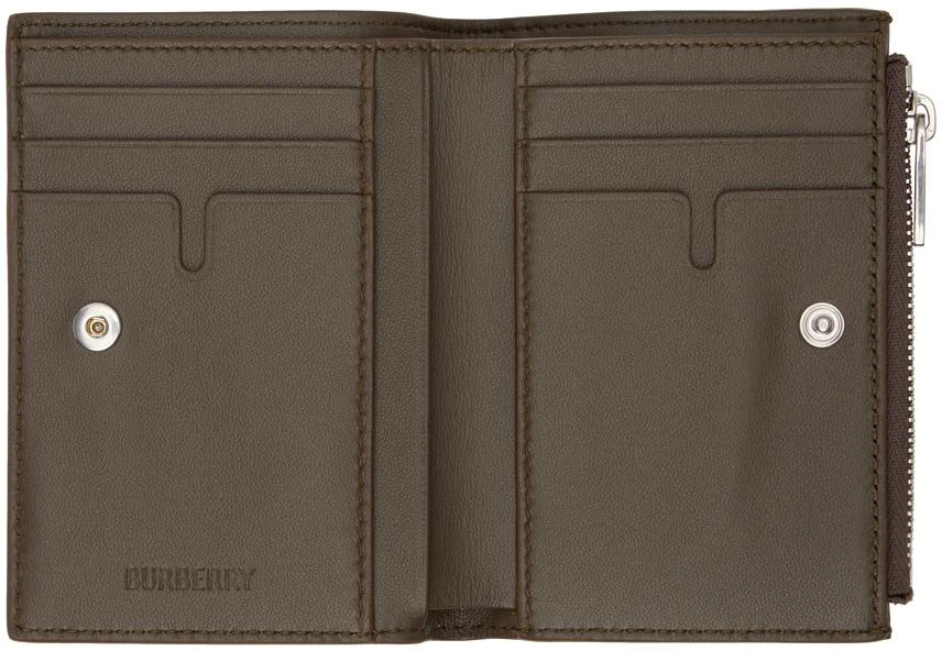Burberry Khaki Embossed Check Zip Bifold Wallet 3