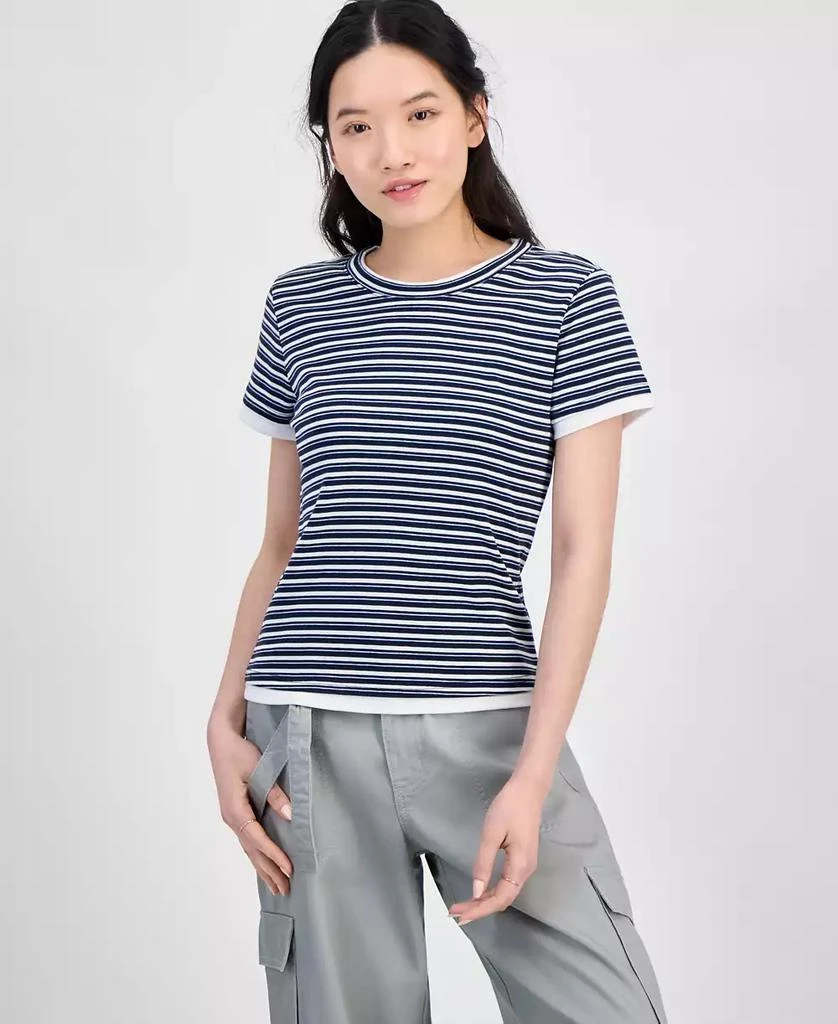 Hippie Rose Juniors' Layered Look Striped T-Shirt 1