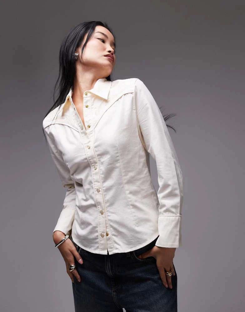Mango Mango embroidered neck detail western shirt in cream 1