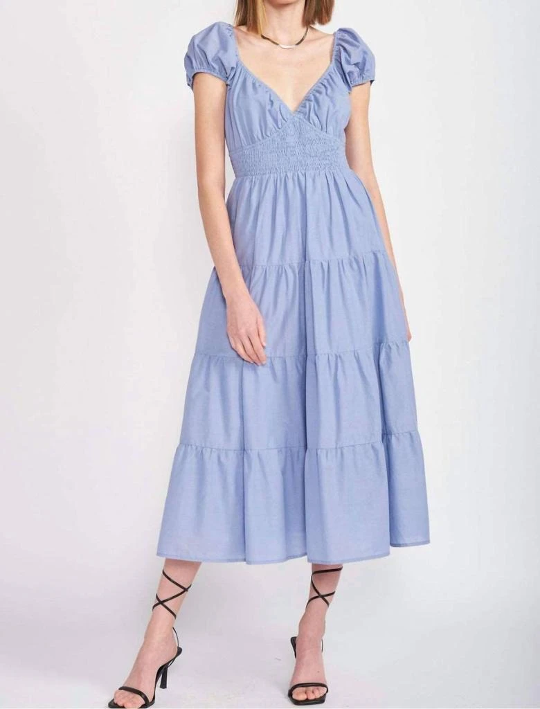 En Saison Puff Sleeve Dress In Blue 1