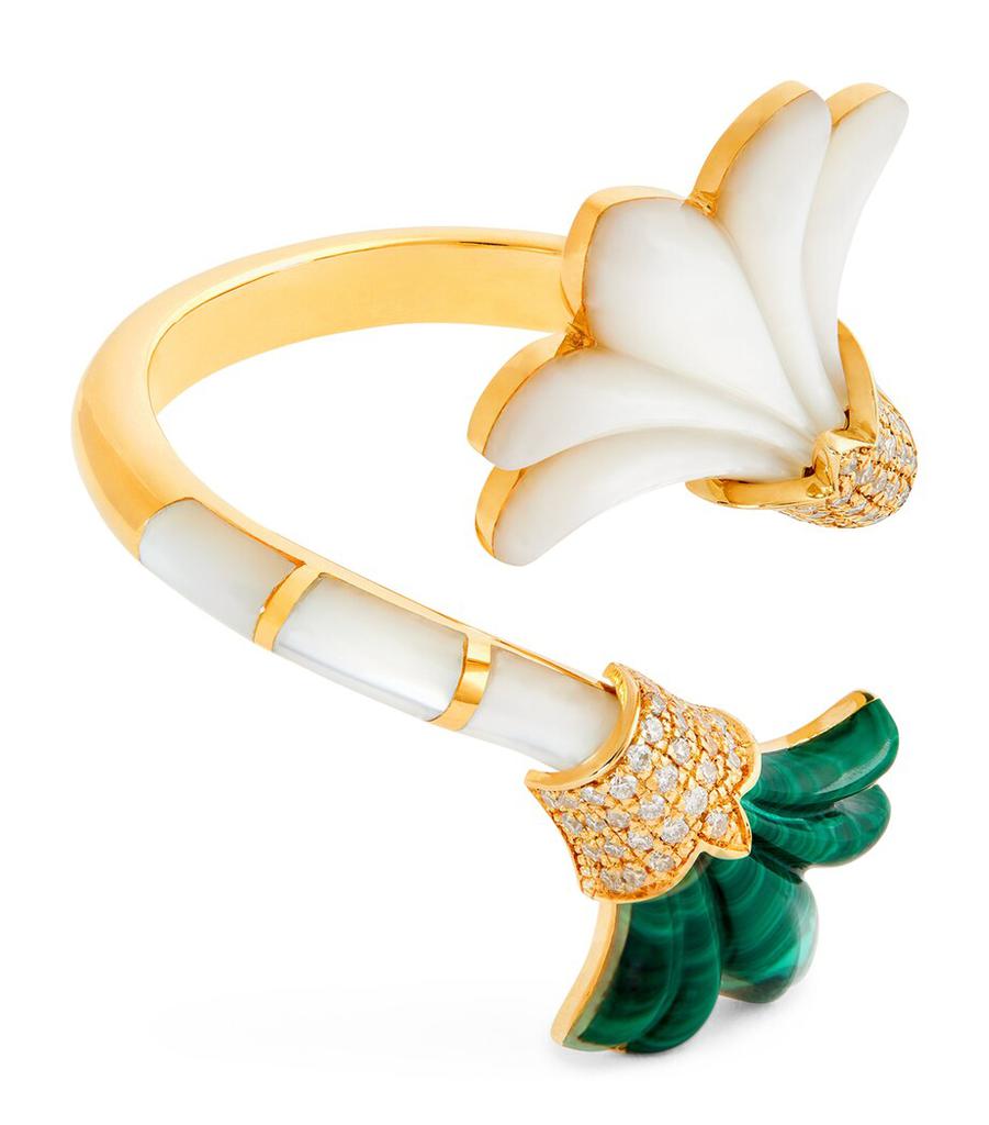L'ATELIER NAWBAR Yellow Gold, Diamond, Malachite and Mother-of-Pearl Psychedeliah Ring