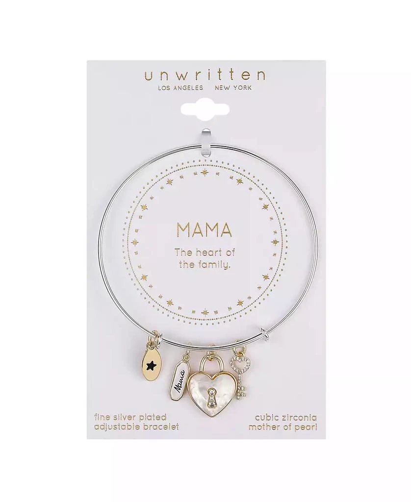 Unwritten Cubic Zirconia and Mother of Pearl Heart Lock and Key "Mama" Bangle Bracelet 3