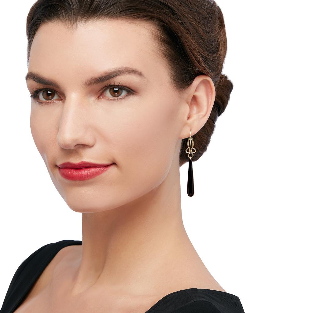 Ross-Simons Ross-Simons Long Teardrop Black Onyx Drop Earrings in 14kt Yellow Gold