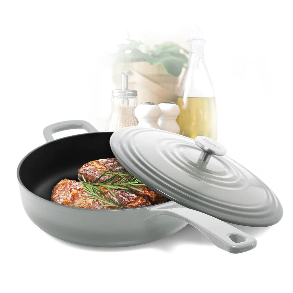 Chantal 5 qt. Round Cast-Iron Saute Skillet w/ Lid 3