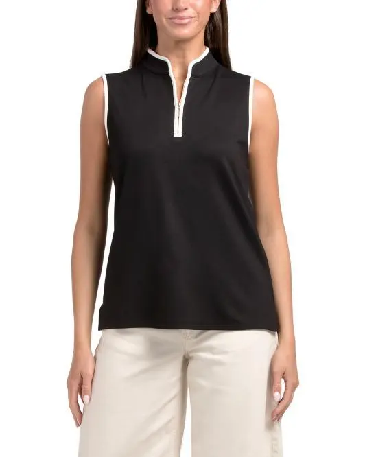 Anne Klein Sleeveless Mock Neck Zip Top With Contrast Details