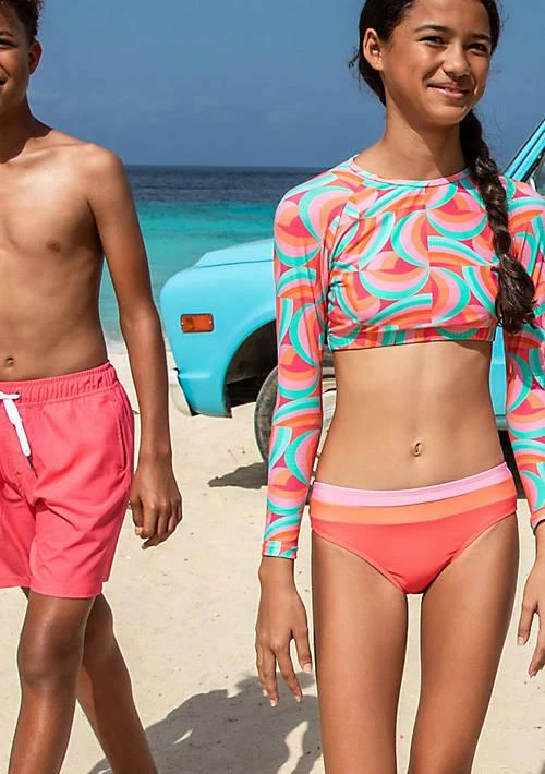 Snapper Rock Geo Melon Sustainable Crop LS Rash Top Set 4