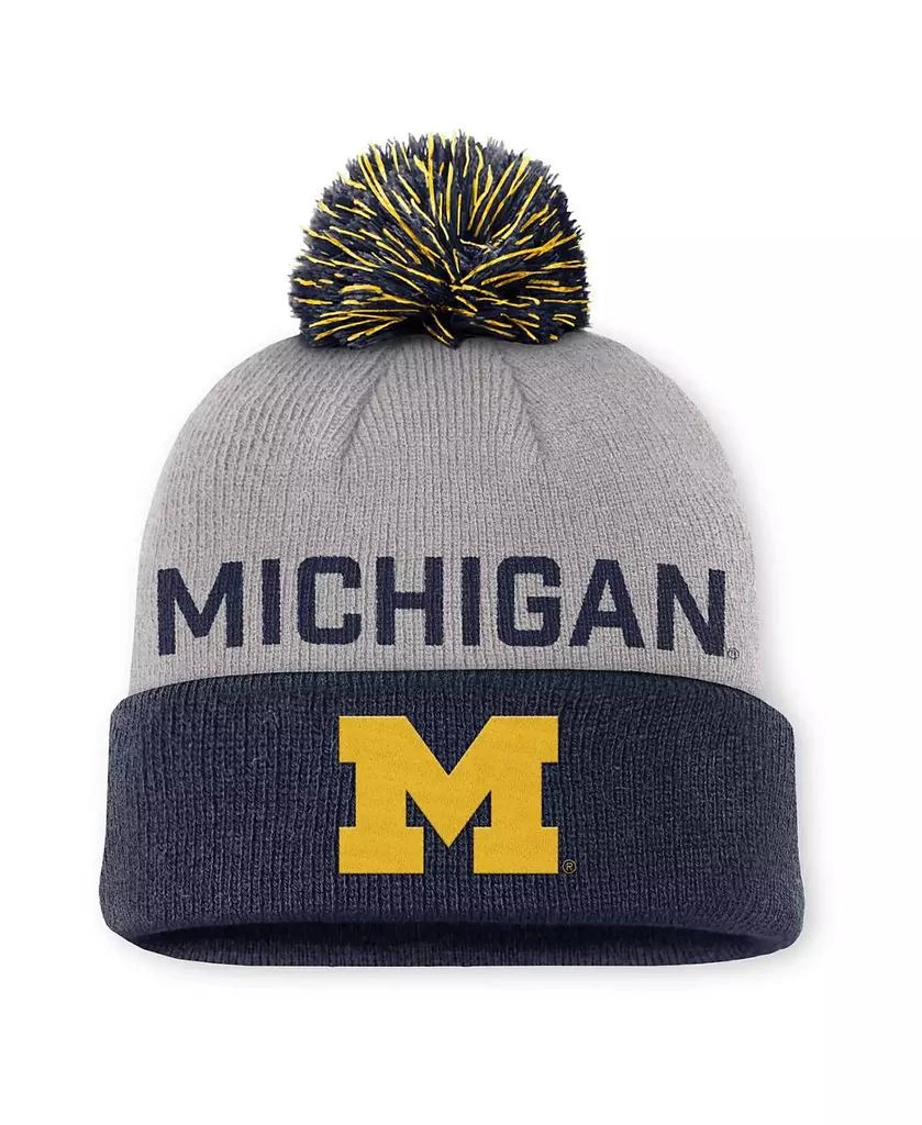Jordan Men's Gray/Navy Michigan Wolverines Primetime Peak Cuffed with Pom Knit Hat 1