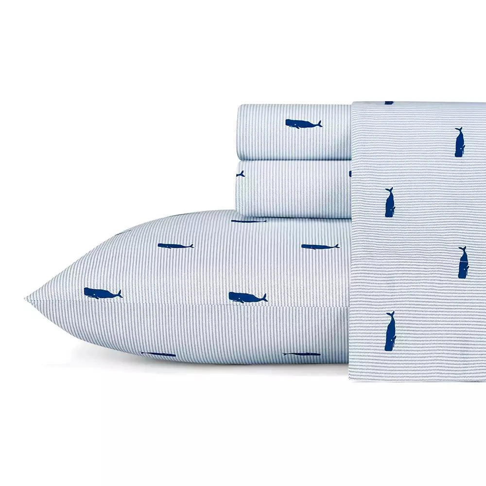 Nautica Whale Stripe Cotton Percale 3-Piece Sheet Set, Twin 1