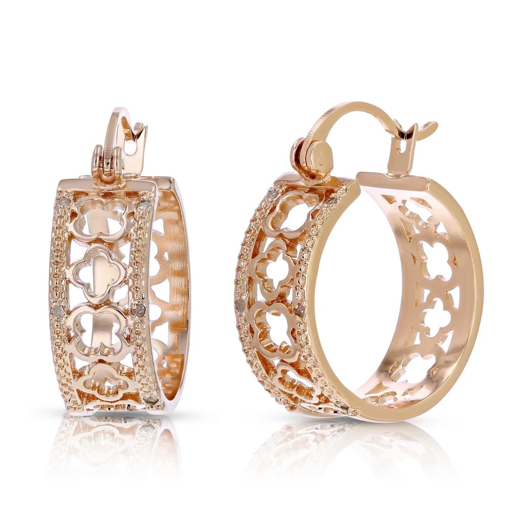 Vir Jewels 1/20 cttw Diamond Hoop Earrings Pink Gold Plated over Brass Clover 1/2 Inch 3