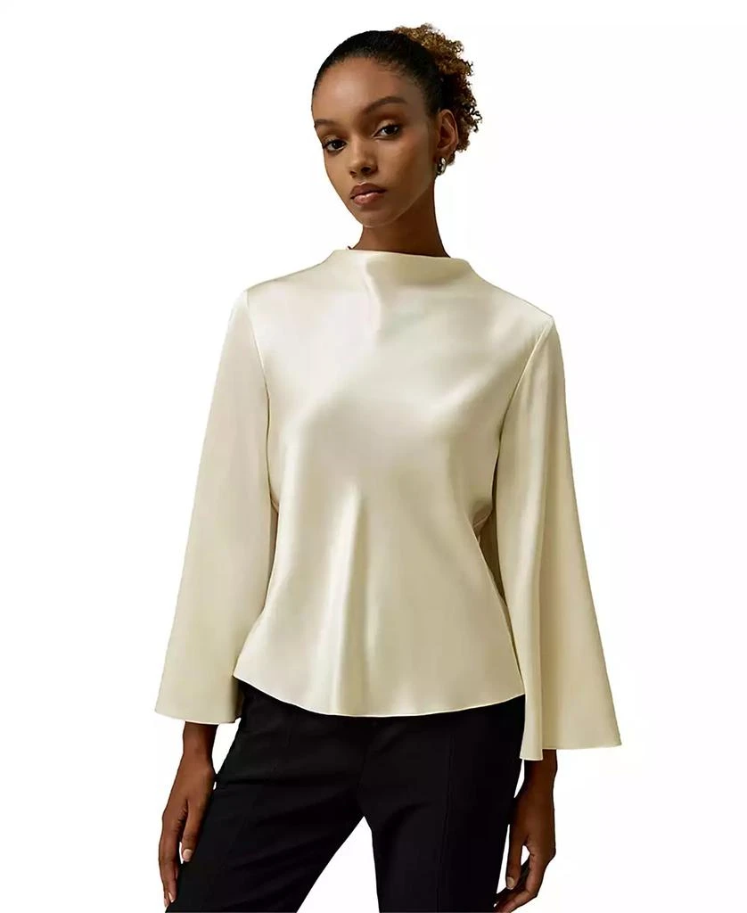 LILYSILK Women
s Bell Sleeves Minimalist Silk Top