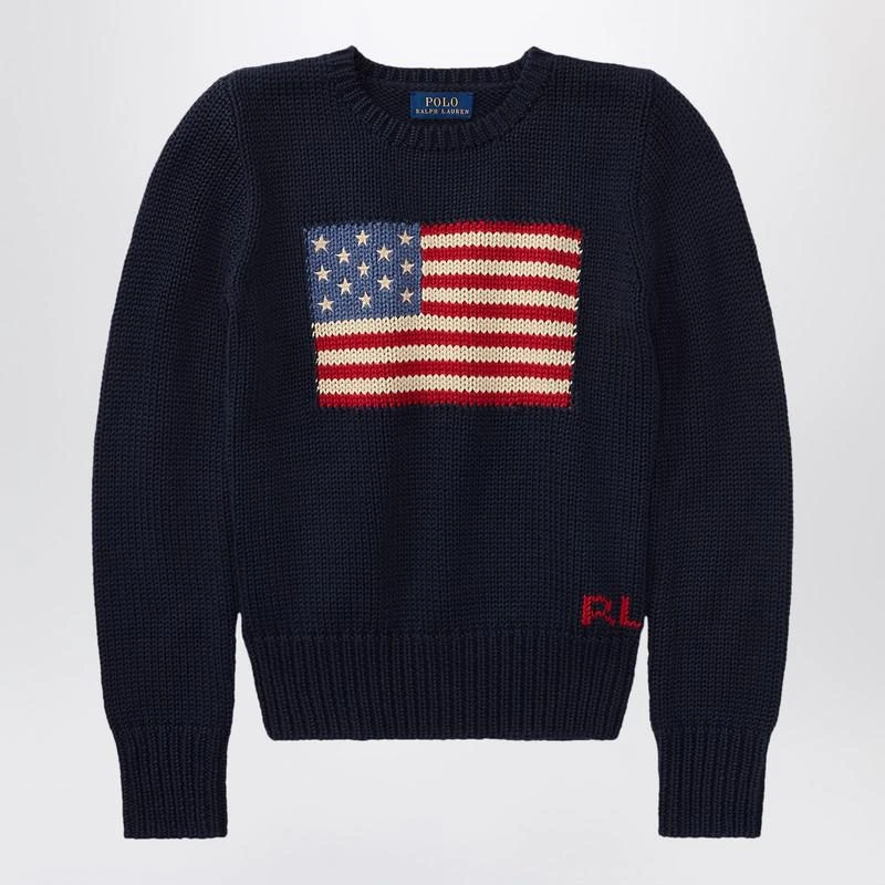 Ralph Lauren Navy blue cotton sweater with flag 1