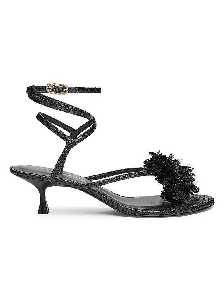 Stuart Weitzman Belize Floral-Appliquéd 50MM Raffia Ankle-Wrap Sandals 1
