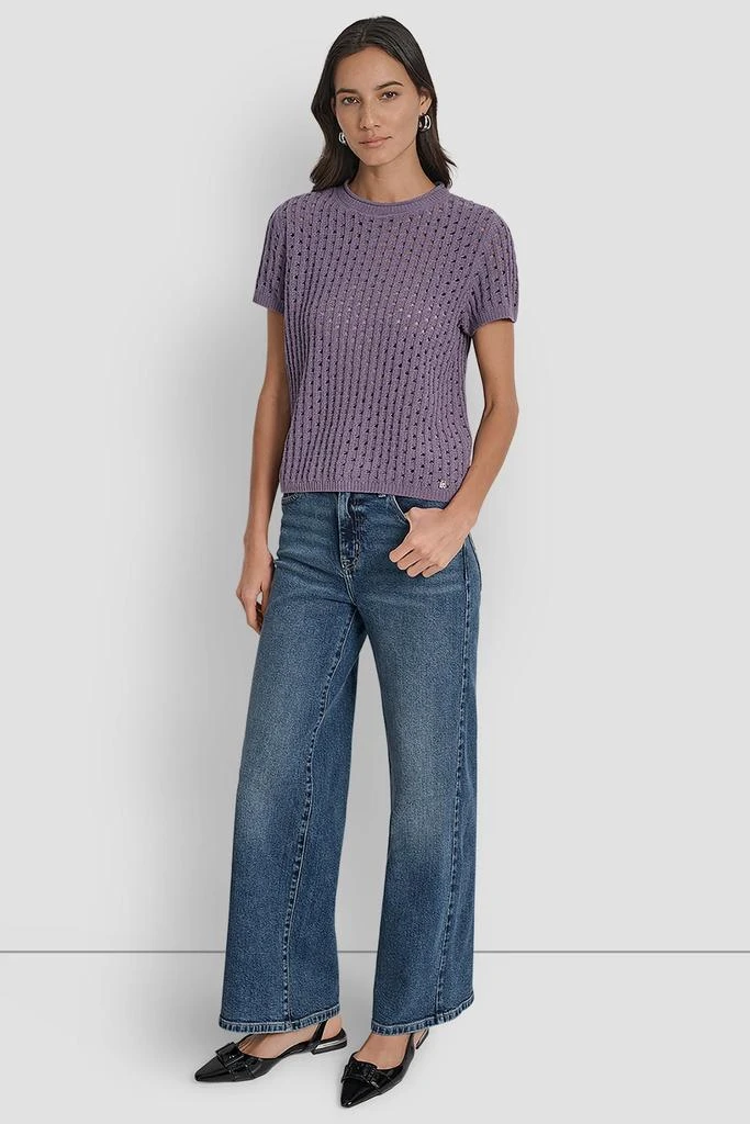 DKNY OPEN STITCH CREW NECK SHORT SLEEVE SWEATER 6